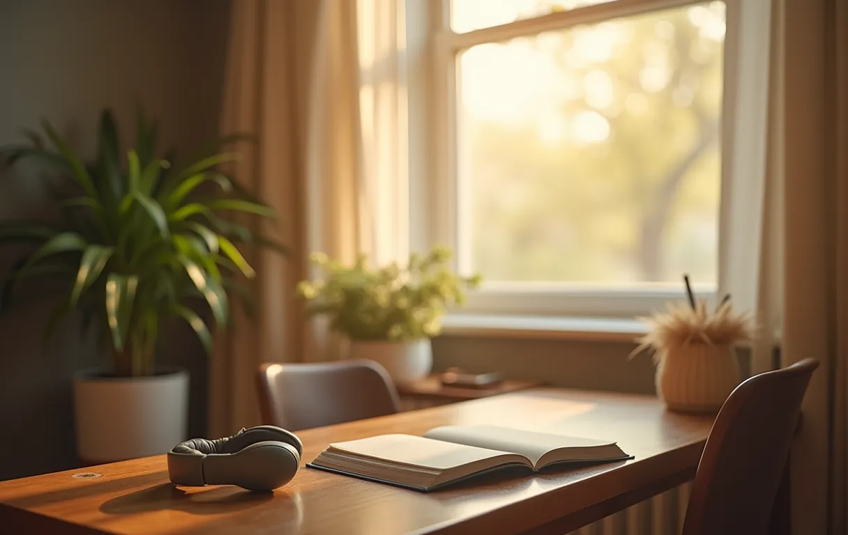 A calm, sensory-friendly study space with soft lighting