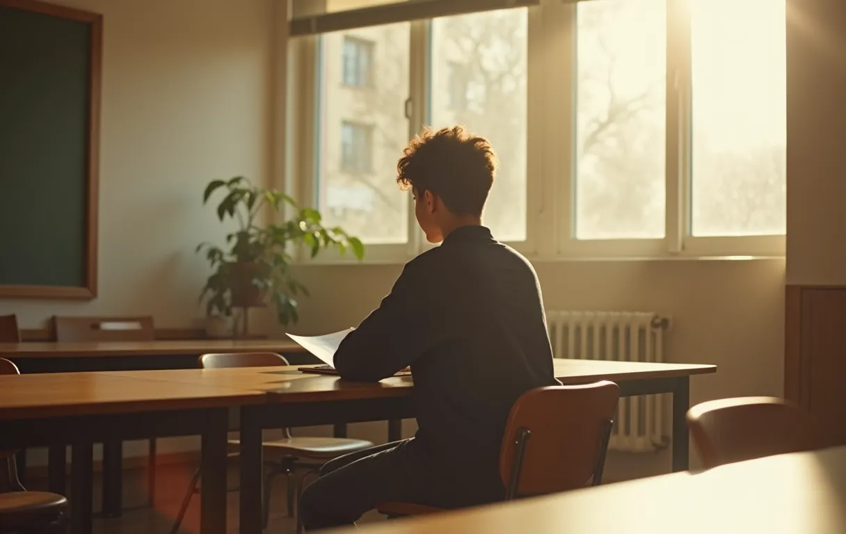 A college student taking an exam with extended time in a quiet testing room