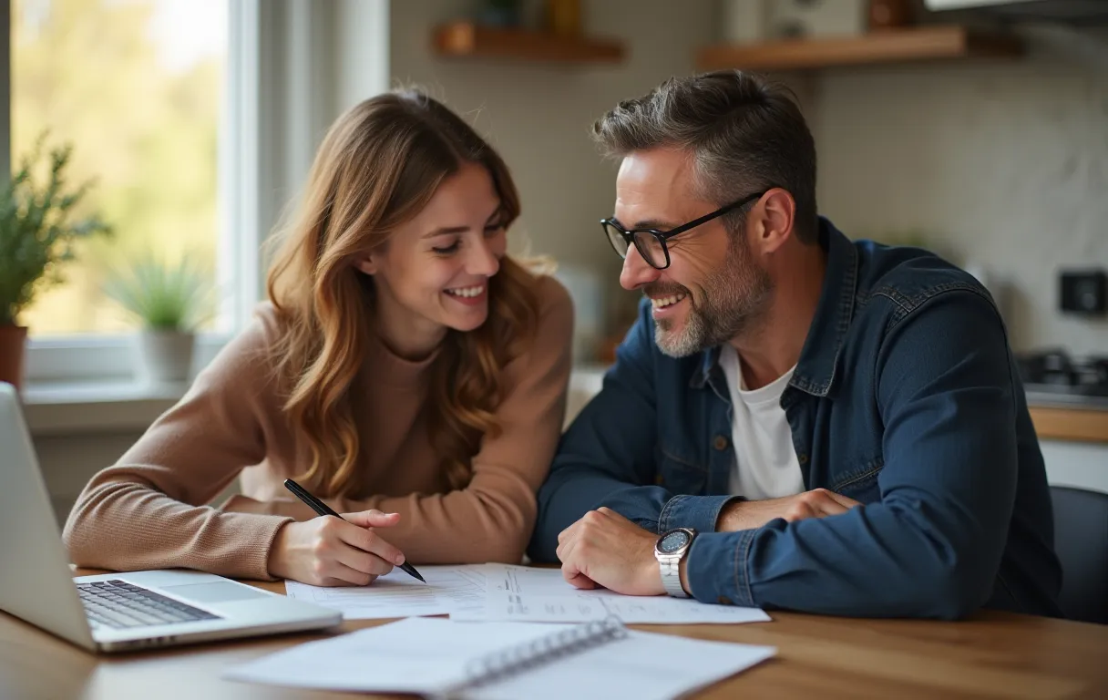 A family discussing plans together at a kitchen table