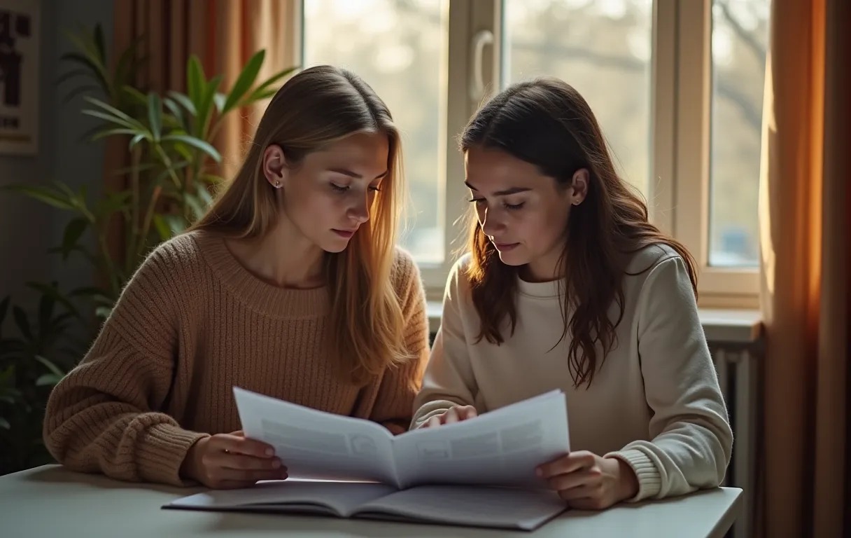 A mentor and student reviewing an essay together supportively