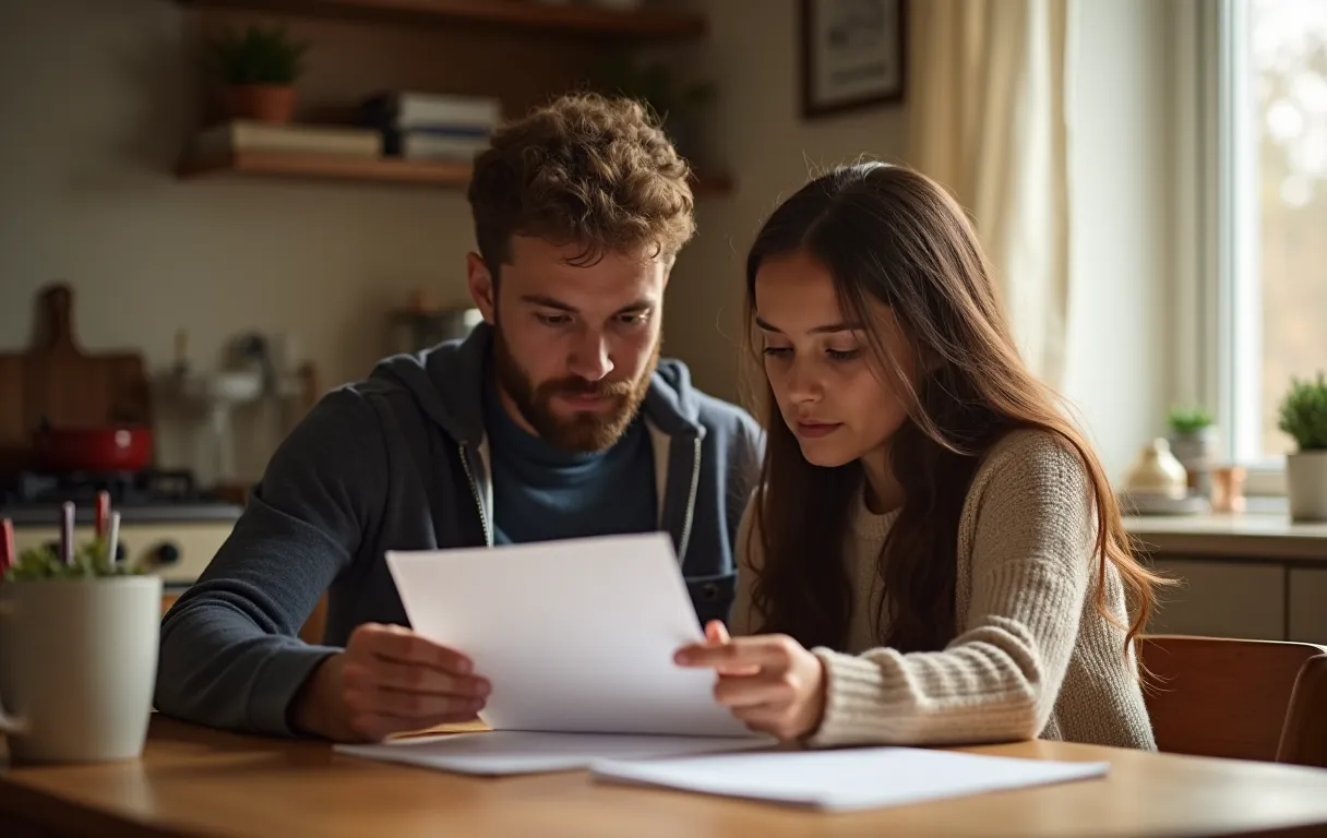 A parent and student reviewing an accommodation letter together at a kitchen table