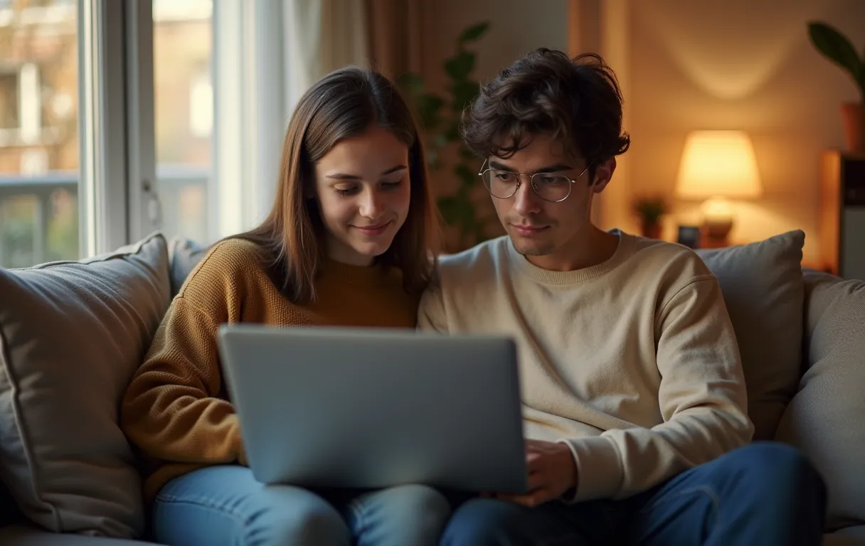 A parent and student comparing college options on a laptop