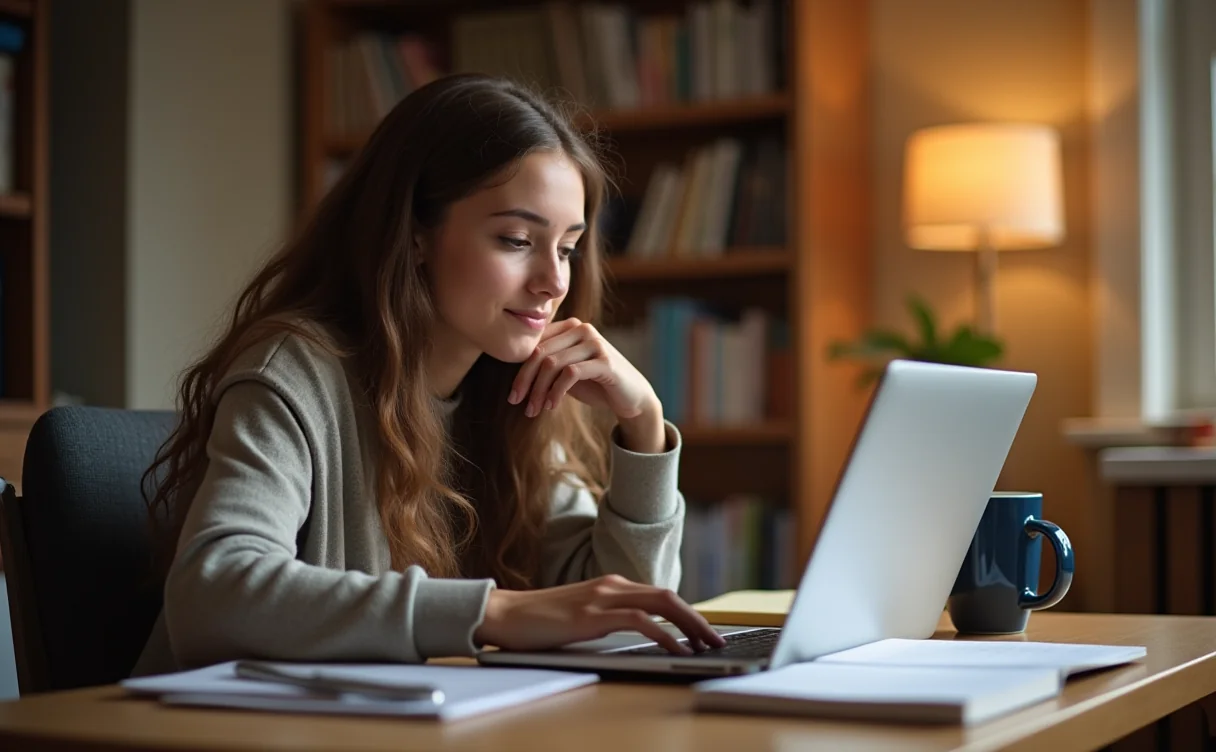 A college student writing an email to a professor on a laptop