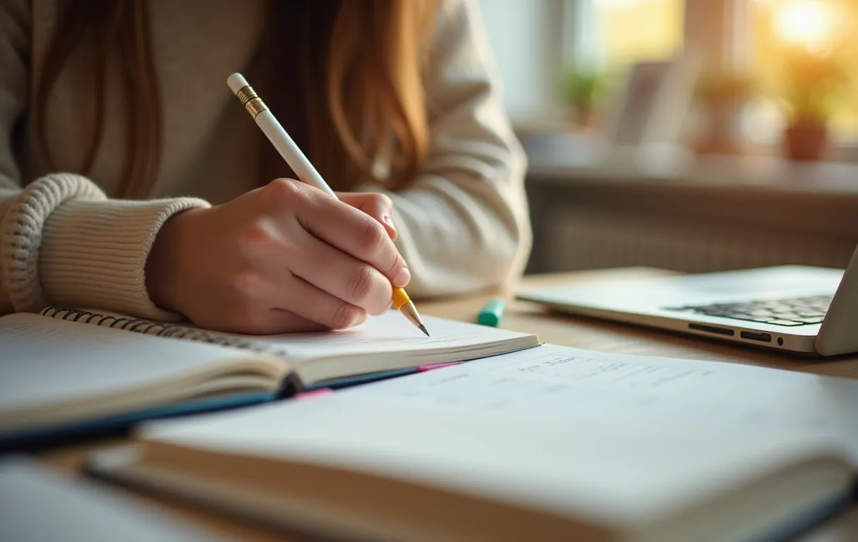 A student using a weekly planner with colored tabs to manage executive function