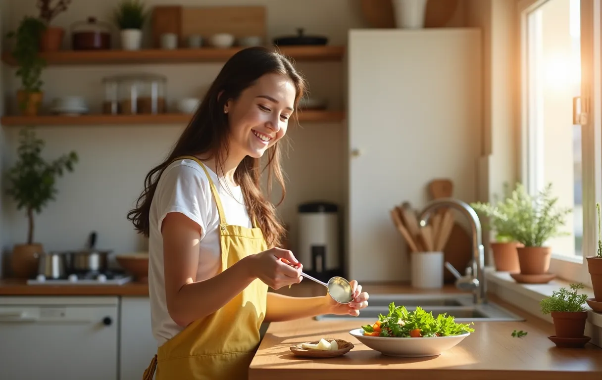 A young adult cooking in a kitchen, building independent-living skills